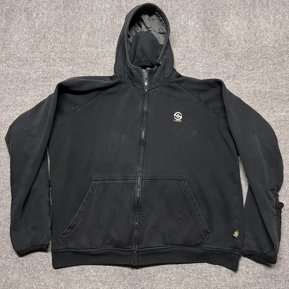 Loki Hoodie Mens XL Black Full Zip Fleece Kangaroo Pocket Mitts Logo Jacket